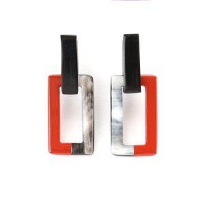 イヤリング・ピアス レクタンギュラー / レッド [E059R]